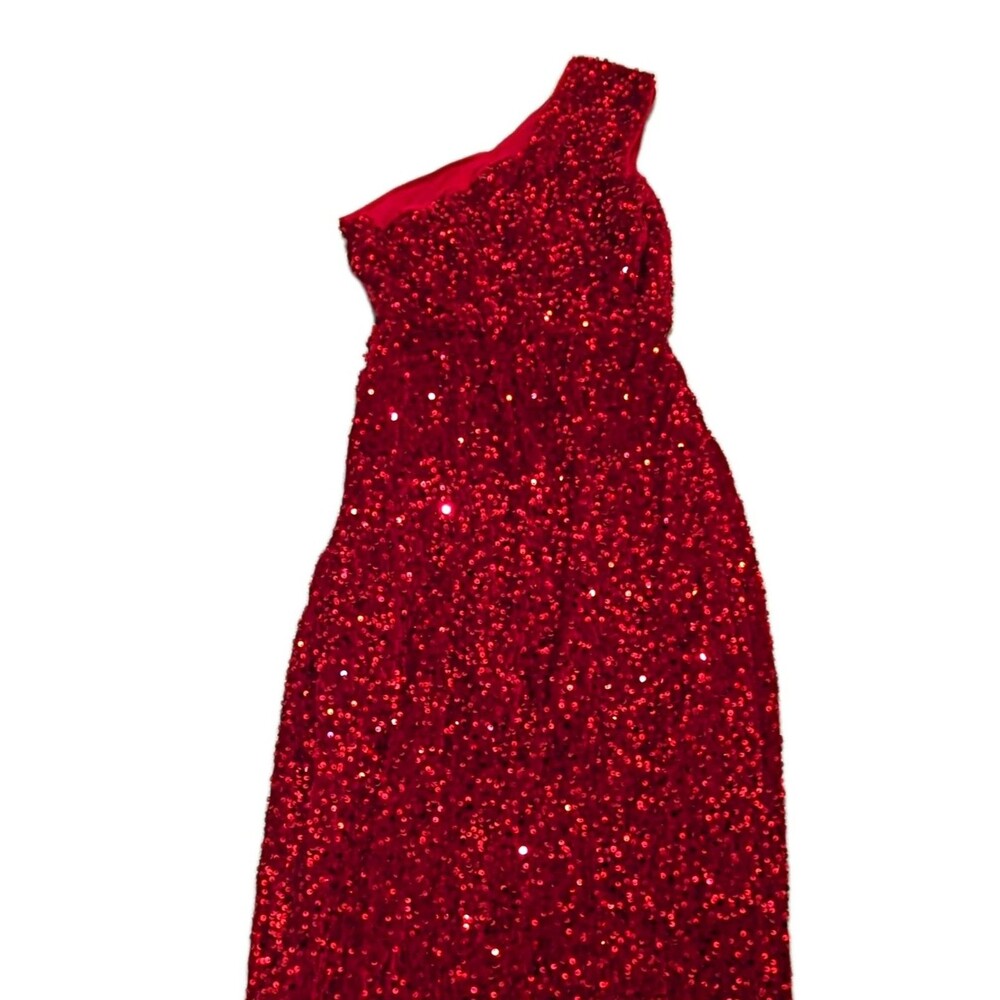 Women’s Costume Secu Red Sequin One Shoulder Solid Maxi Dress, Regular Size M